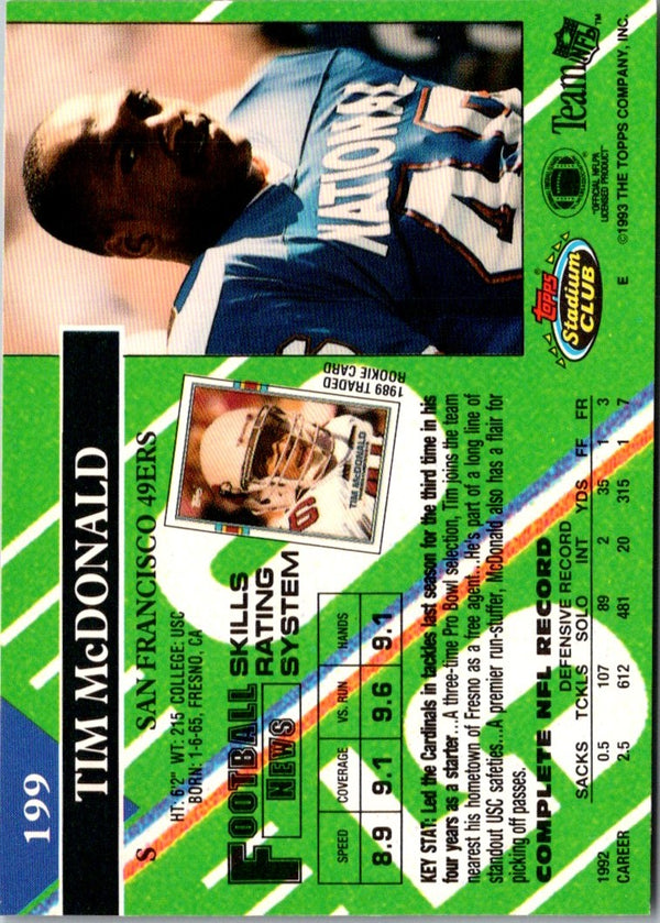 1993 Stadium Club Super Teams Bowl Tim McDonald #199