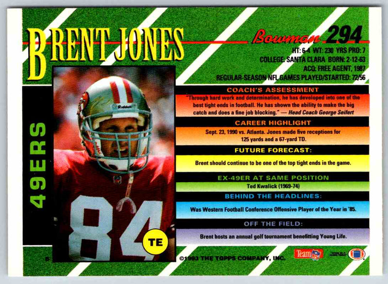 1993 Bowman Football Brent Jones