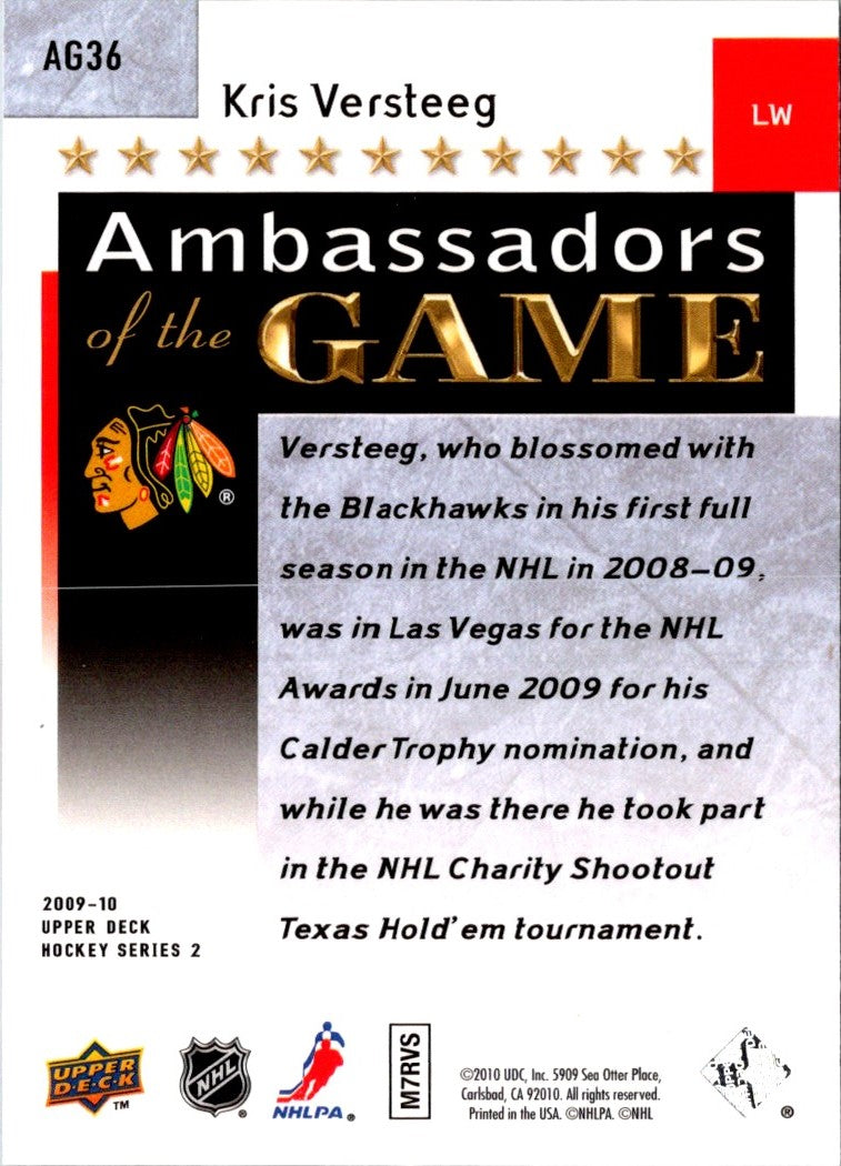 2009 Upper Deck Ambassadors of the Game Kris Versteeg