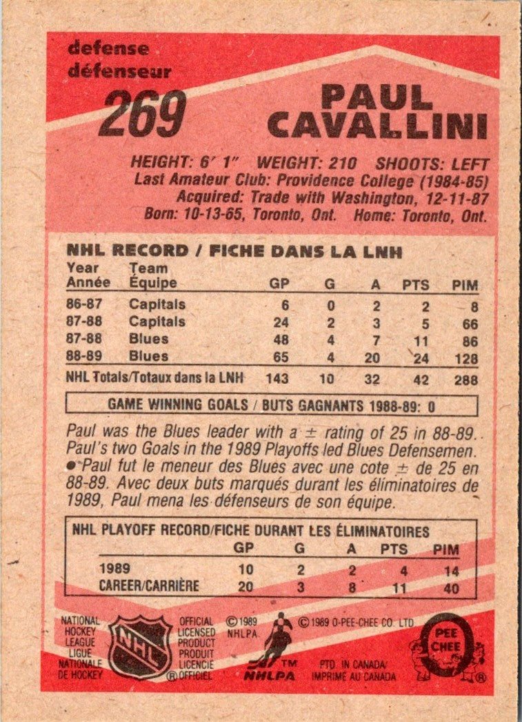 1989 O-Pee-Chee Paul Cavallini