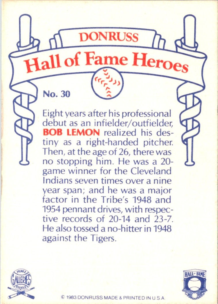 1983 Donruss Hall of Fame Heroes Bob Lemon