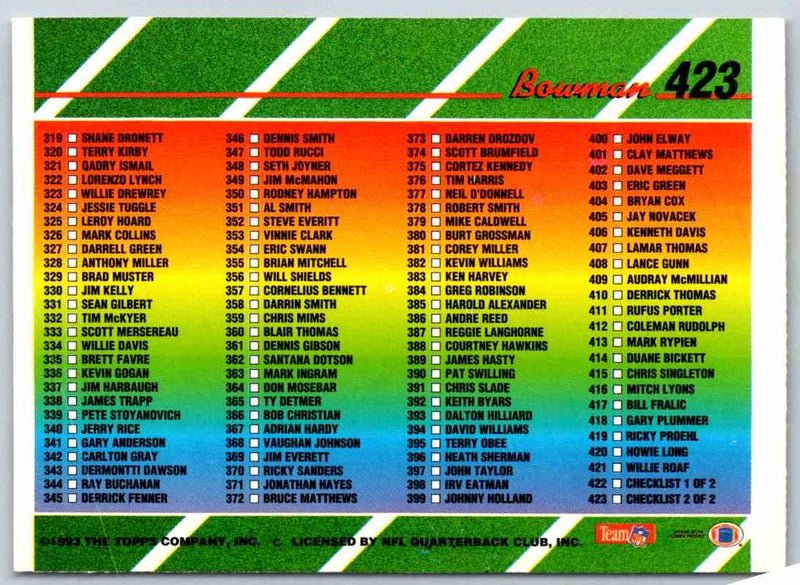 1993 Bowman Football Checklist