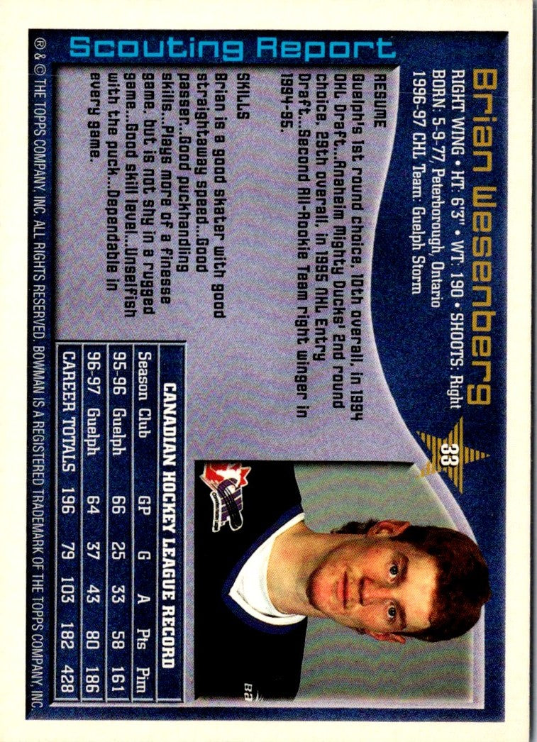 1997 Bowman CHL Brian Wesenberg