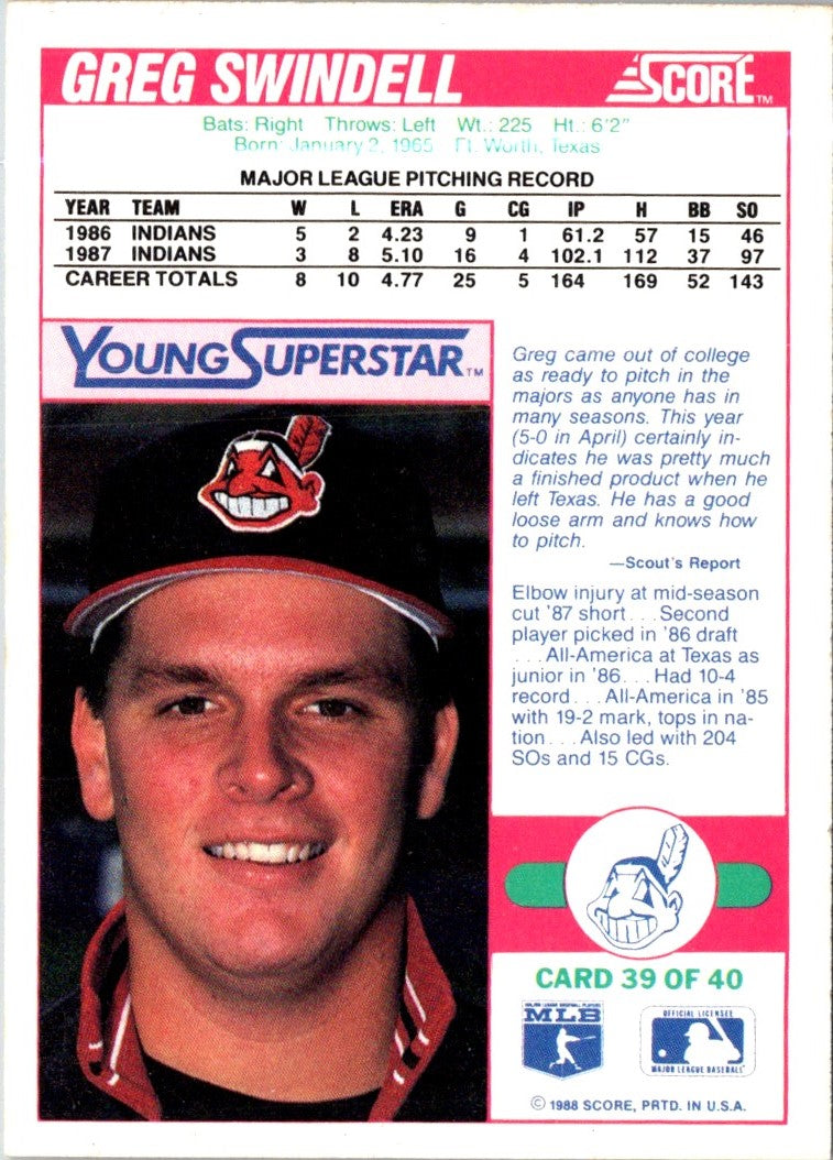 1988 Score Young Superstars II Greg Swindell
