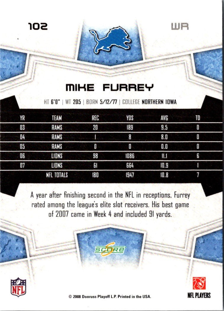 2008 Score Super Bowl XLIII Mike Furrey