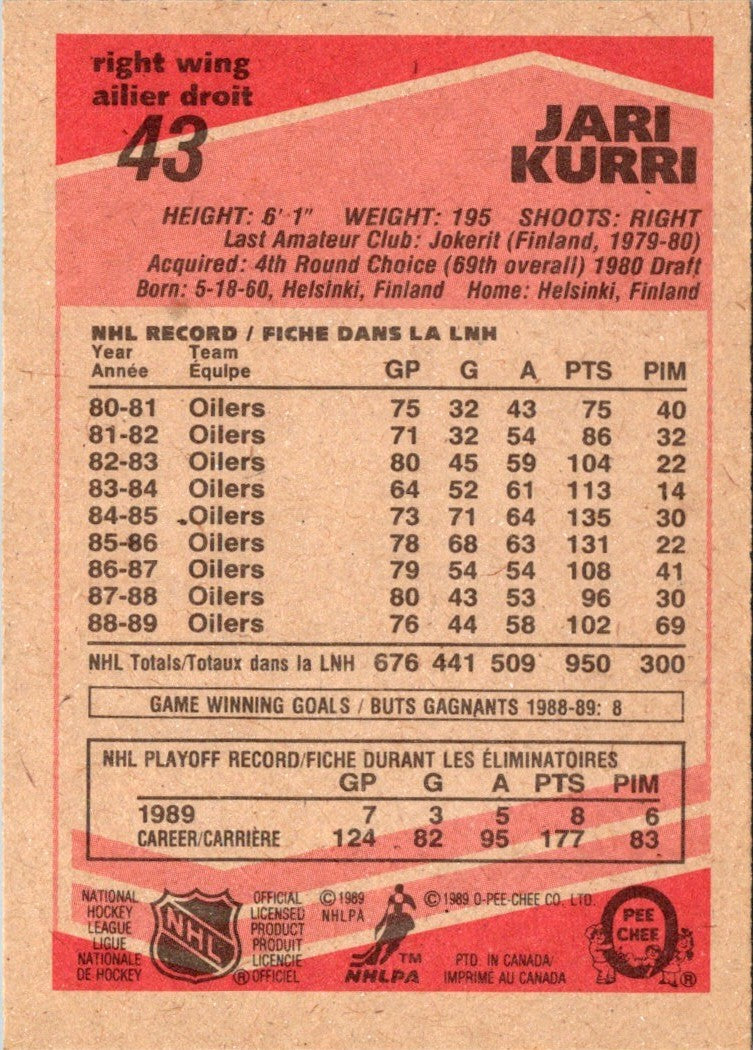1989 O-Pee-Chee Jari Kurri