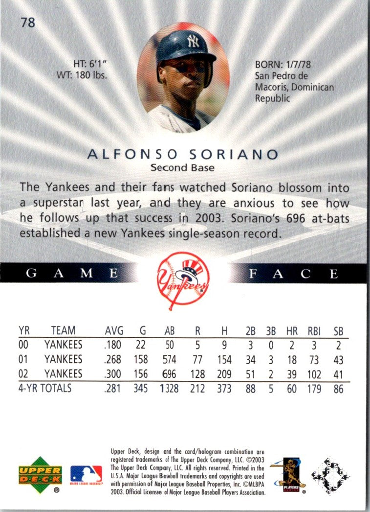 2003 Upper Deck Game Face Alfonso Soriano