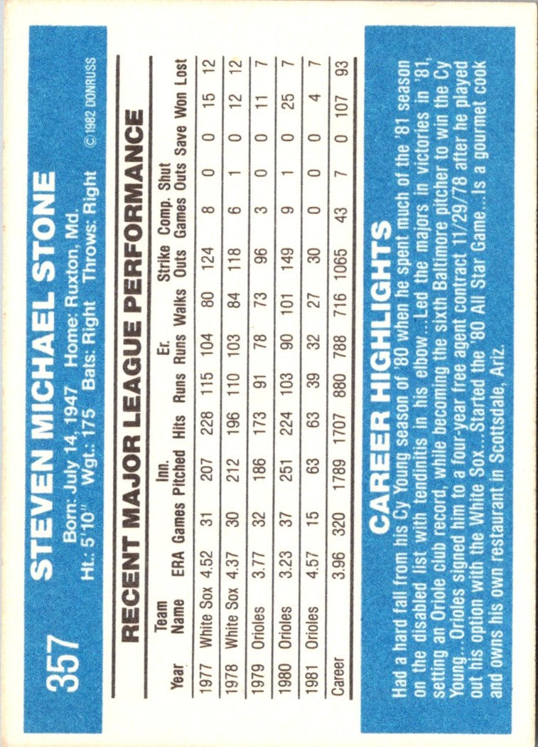 1982 Donruss Steve Stone