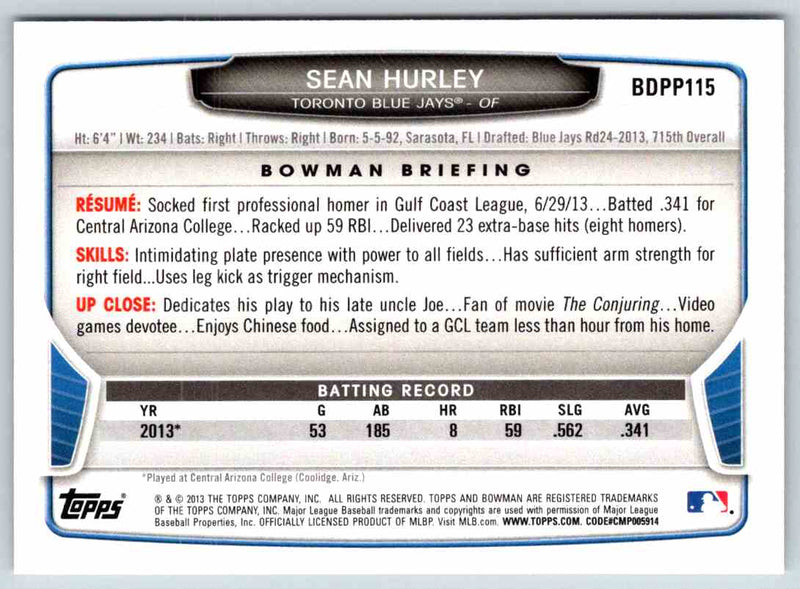 2014 Bowman Sean Hurley