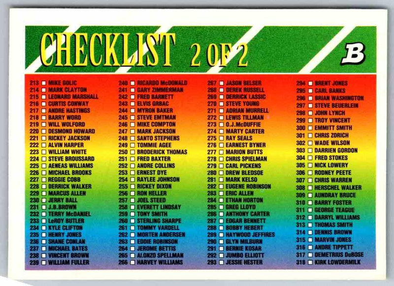 1993 Bowman Football Checklist