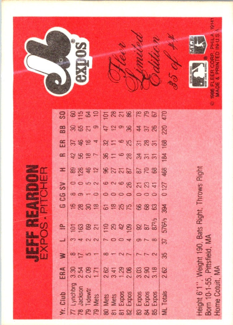 1986 Fleer Limited Edition Jeff Reardon