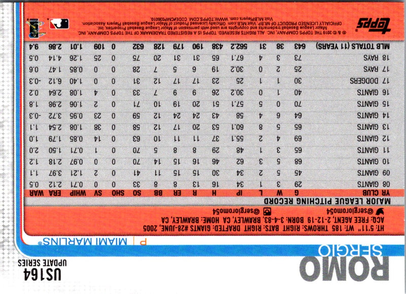 2019 Topps Update Sergio Romo