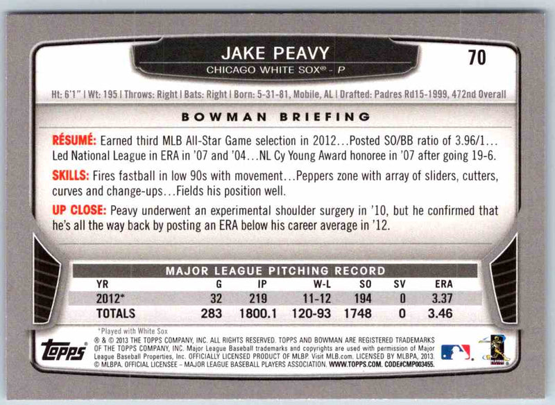 2013 Bowman Jake Peavy