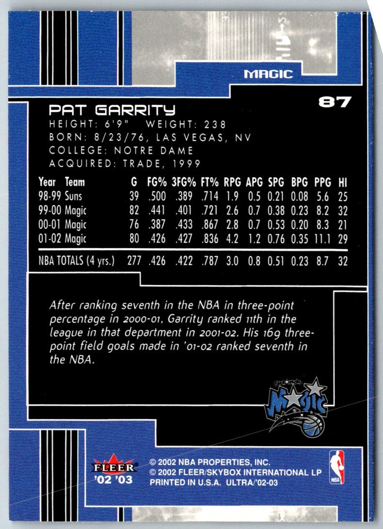 2002 Fleer Box Score Pat Garrity