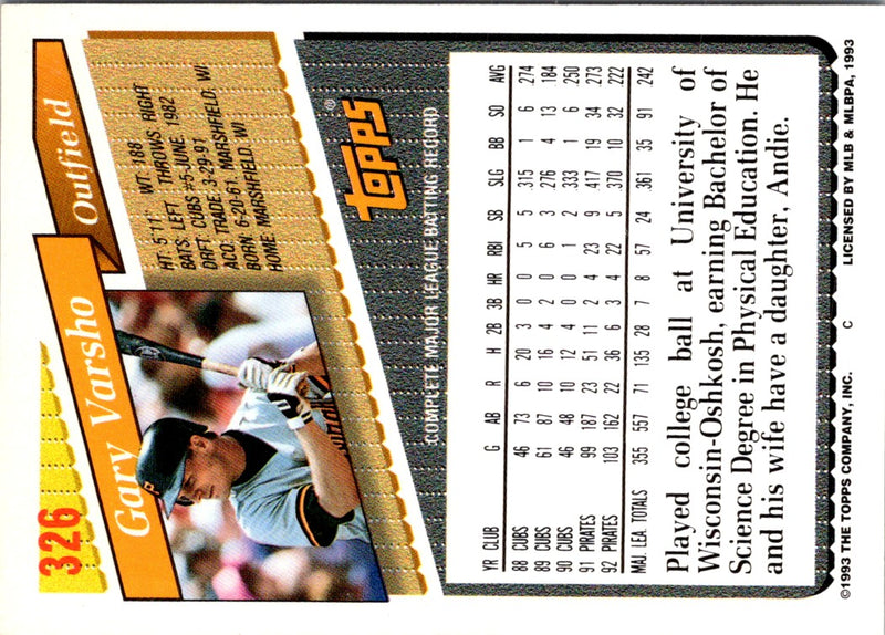 1993 Topps Gary Varsho