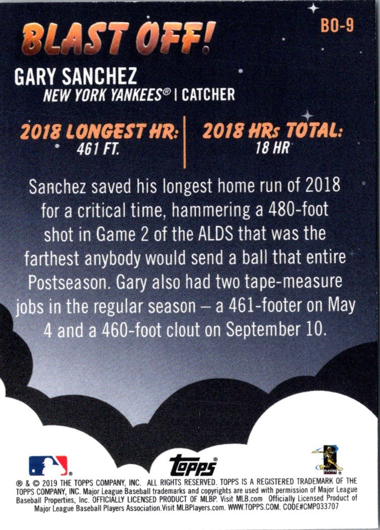 2019 Topps Big League Blast Off! Gary Sanchez