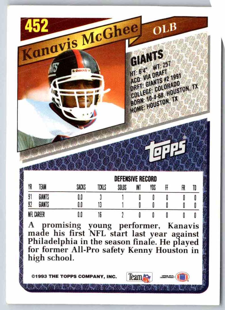 1993 Topps Kanavis McGhee