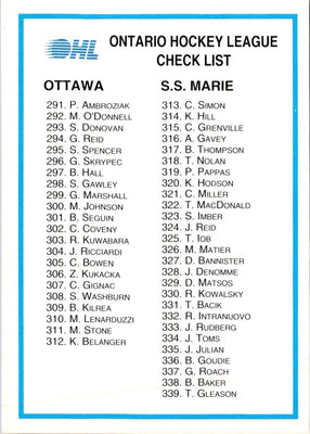 1991 7th Inning Sketch OHL Checklist (291-383) #243
