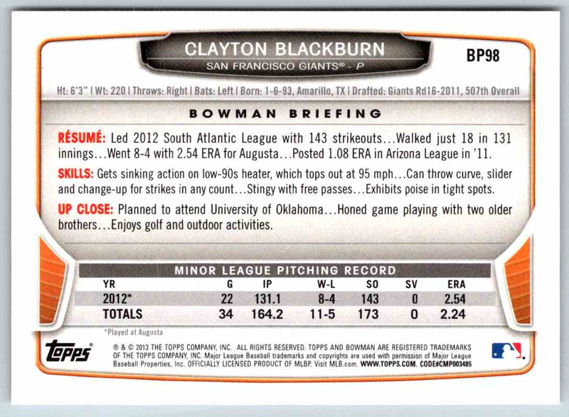 2014 Bowman Clayton Blackburn