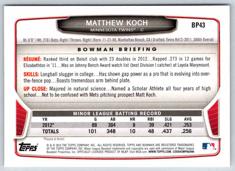 2013 Bowman Matthew Koch