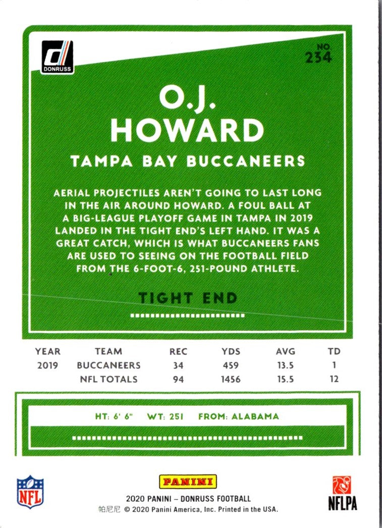 2020 Donruss Press Proof Yellow O.J. Howard