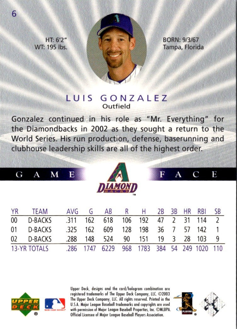 2003 Upper Deck Game Face Luis Gonzalez