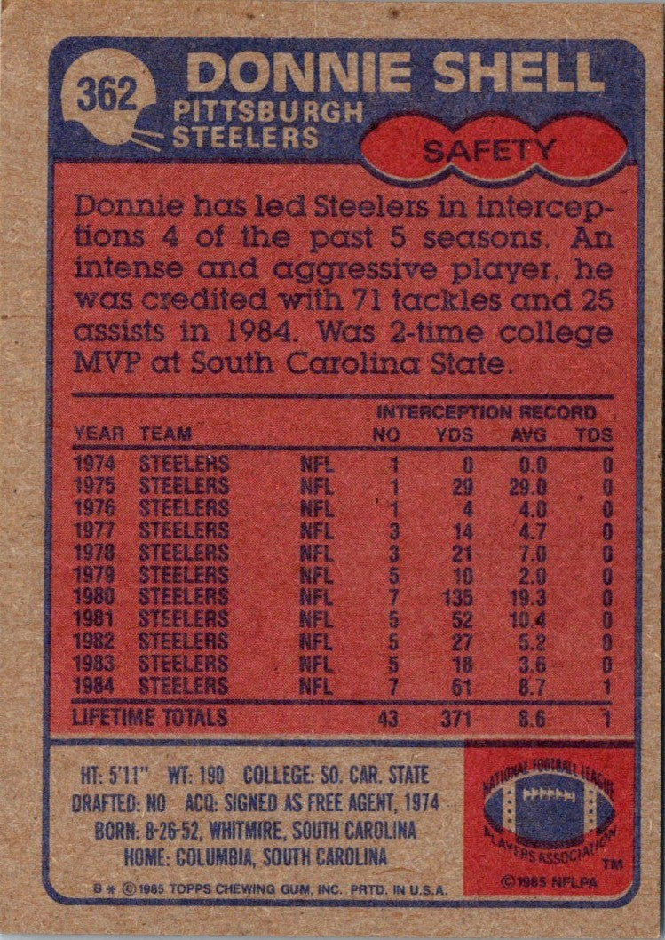 1985 Topps Donnie Shell