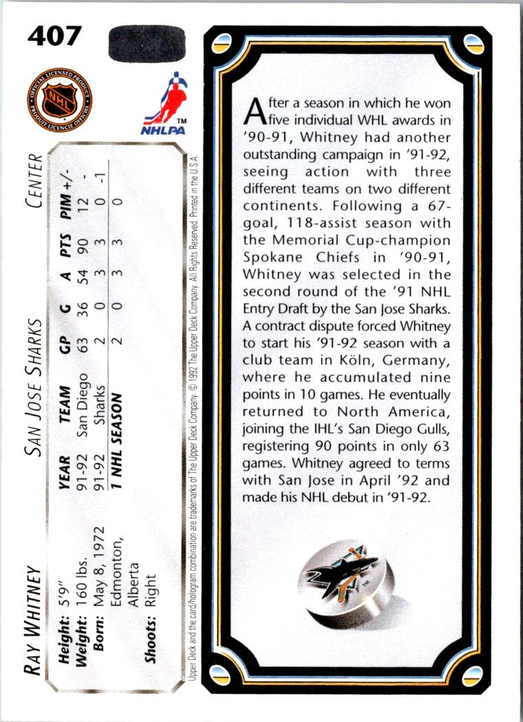 1992 Upper Deck Ray Whitney