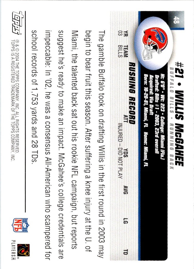 2004 Topps Willis McGahee
