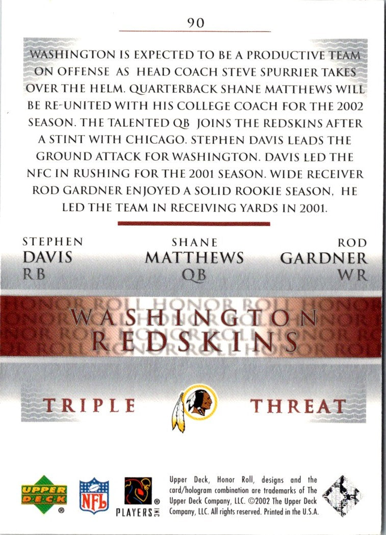 2002 Upper Deck Rod Gardner/Stephen Davis/Shane Matthews