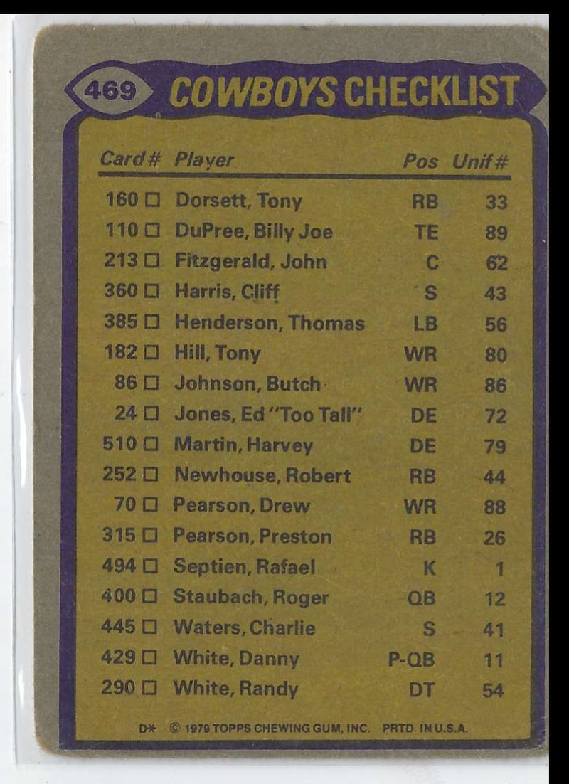 1979 Topps Tony Dorsett/Tony Hill/Benny Barnes/Harvey Martin/Randy White