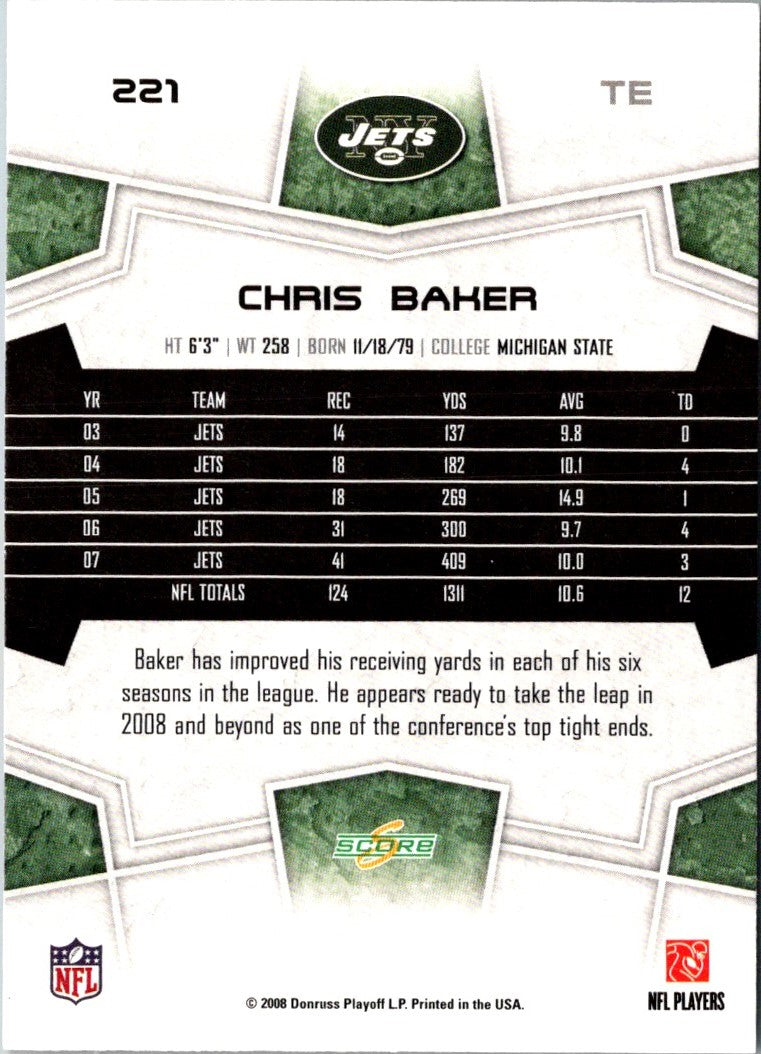 2008 Score Super Bowl XLIII Chris Baker