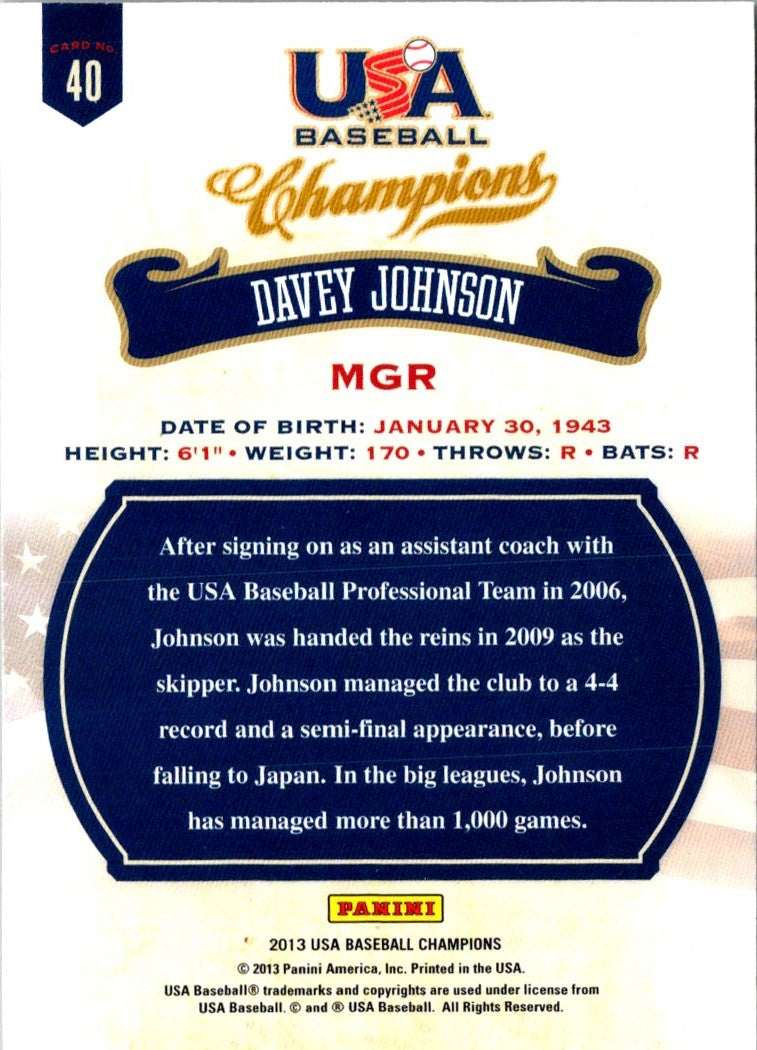 2013 Panini USA Champions Davey Johnson