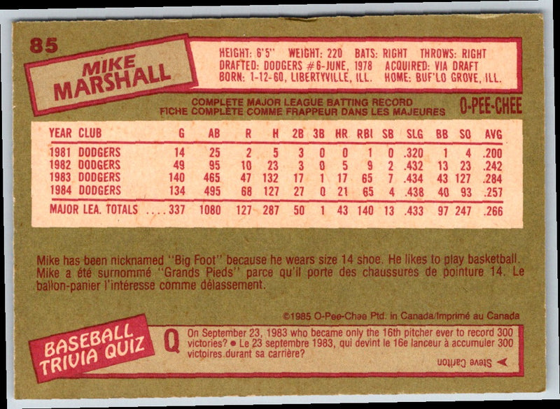 1985 O-Pee-Chee Mike Marshall