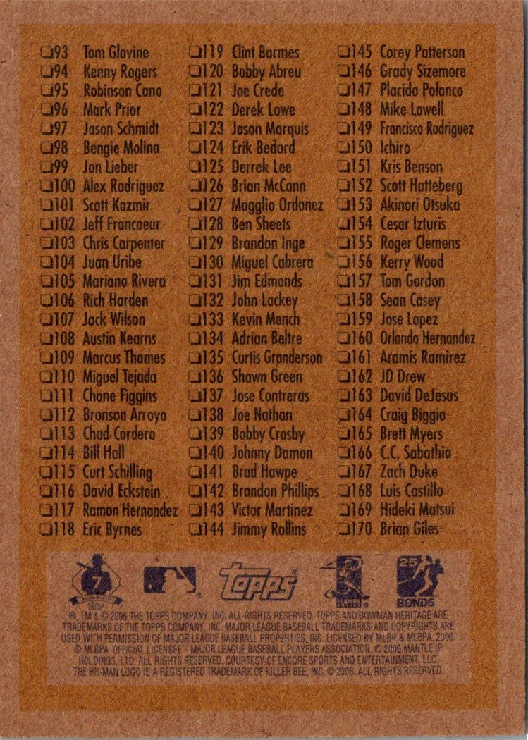 2006 Bowman Heritage Checklist Checklist Checklist 1