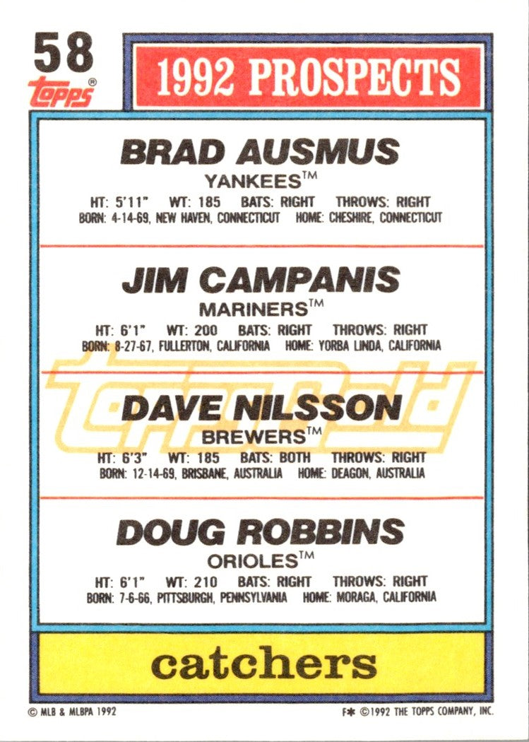 1992 Topps Brad Ausmus/Jim Campanis/Dave Nilsson/Doug Robbins