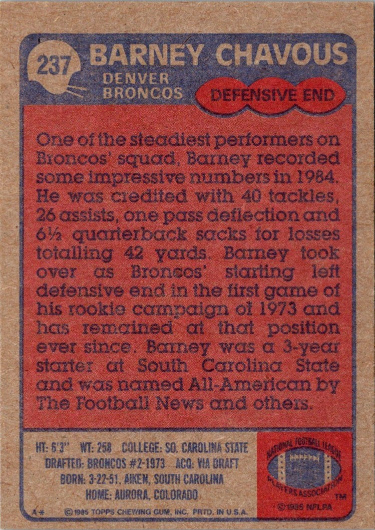 1985 Topps Barney Chavous