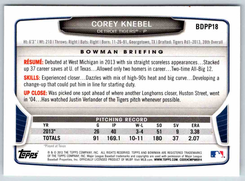 2013 Bowman Corey Knebel