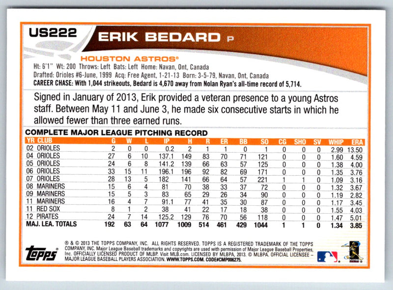 2013 Topps Update Erik Bedard