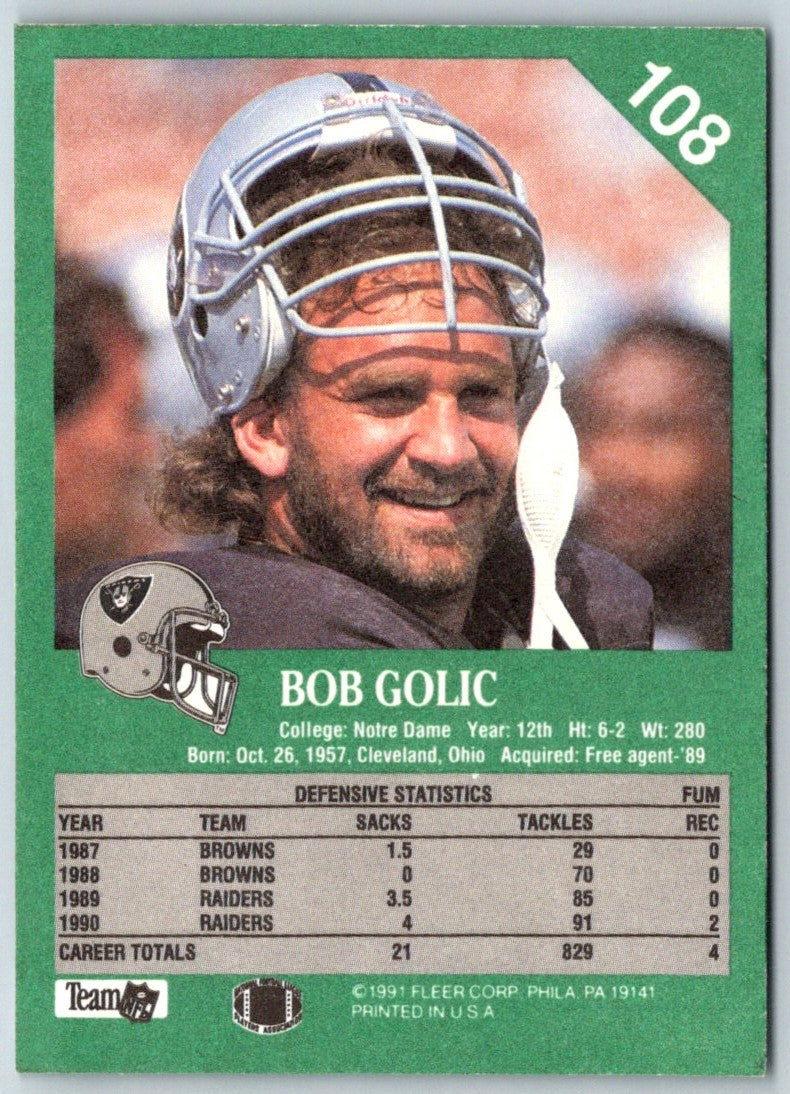 1991 Fleer Bob Golic