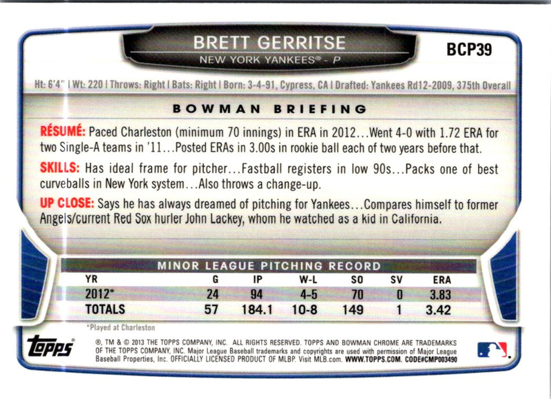 2013 Bowman Chrome Prospects Brett Gerritse