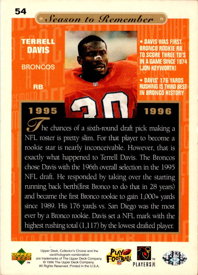 1996 Collector's Choice Season to Remember Blow-ups Terrell Davis