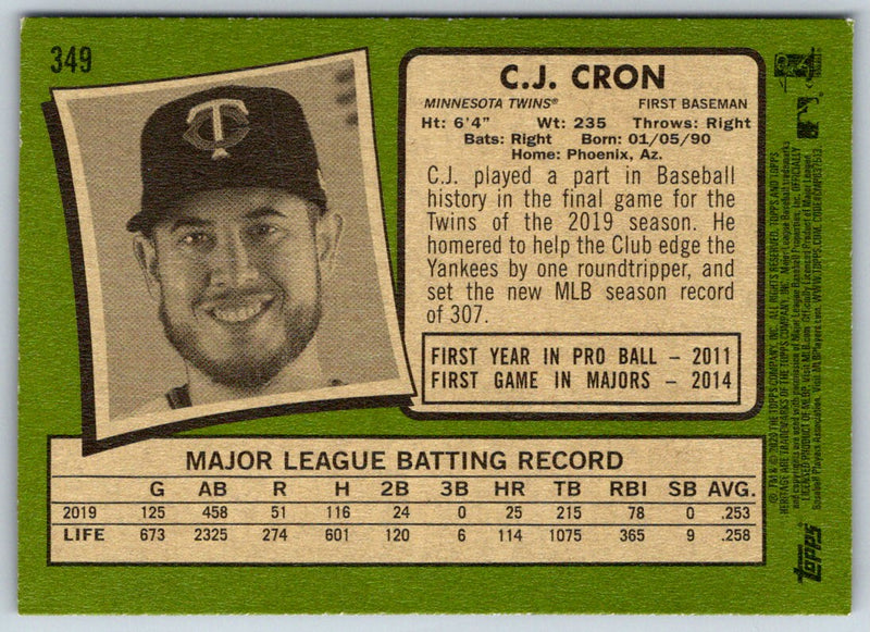 2020 Topps Heritage C.J. Cron