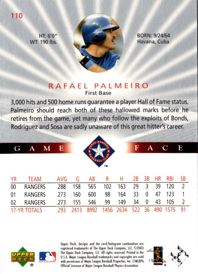 2003 Upper Deck Game Face Rafael Palmeiro