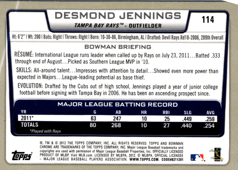 2012 Bowman Chrome Desmond Jennings