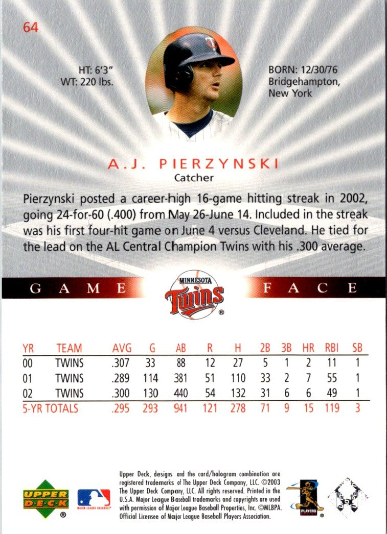 2003 Upper Deck Game Face A.J. Pierzynski