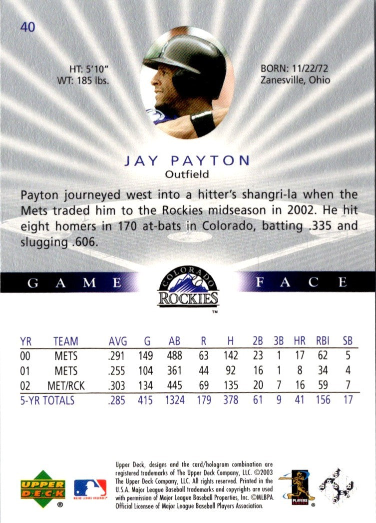 2003 Upper Deck Game Face Jay Payton