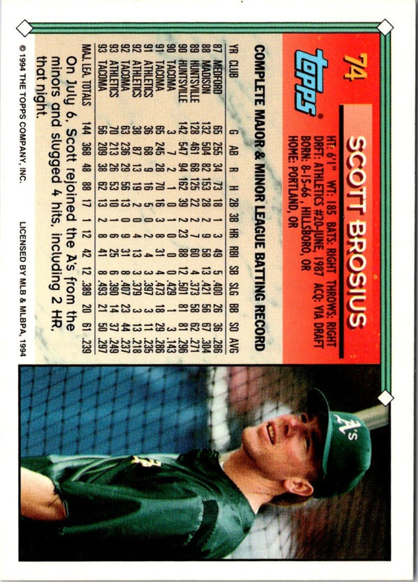 1994 Topps Scott Brosius #74