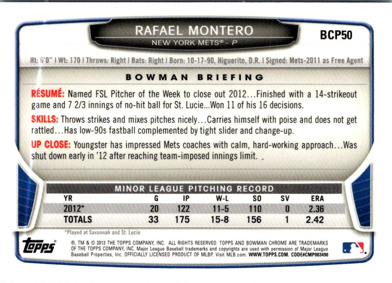 2013 Bowman Chrome Prospects Rafael Montero