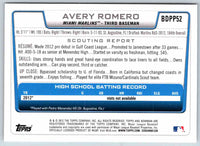 2012 Bowman Avery Romero #BDPP52